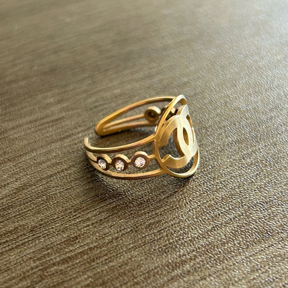 Gold Adjustable Ring With Rhinestone Accents - Picture 3 of 8